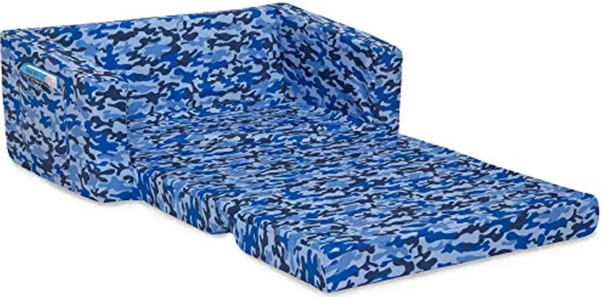 Delta Children Cozee 2-in-1 Extra Wide Convertible Sofa to Lounger-Comfy Flip Open Couch/Sleeper for Kids, Blue Camo