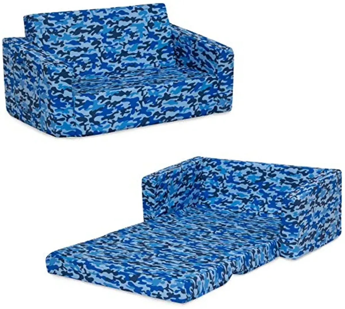 Delta Children Cozee 2-in-1 Extra Wide Convertible Sofa to Lounger-Comfy Flip Open Couch/Sleeper for Kids, Blue Camo