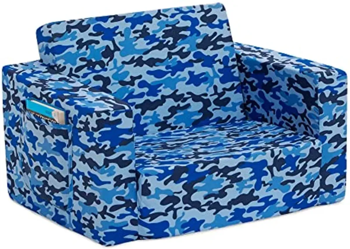 Delta Children Cozee Blue Camo Convertible Foam Chair to Lounger for Kids