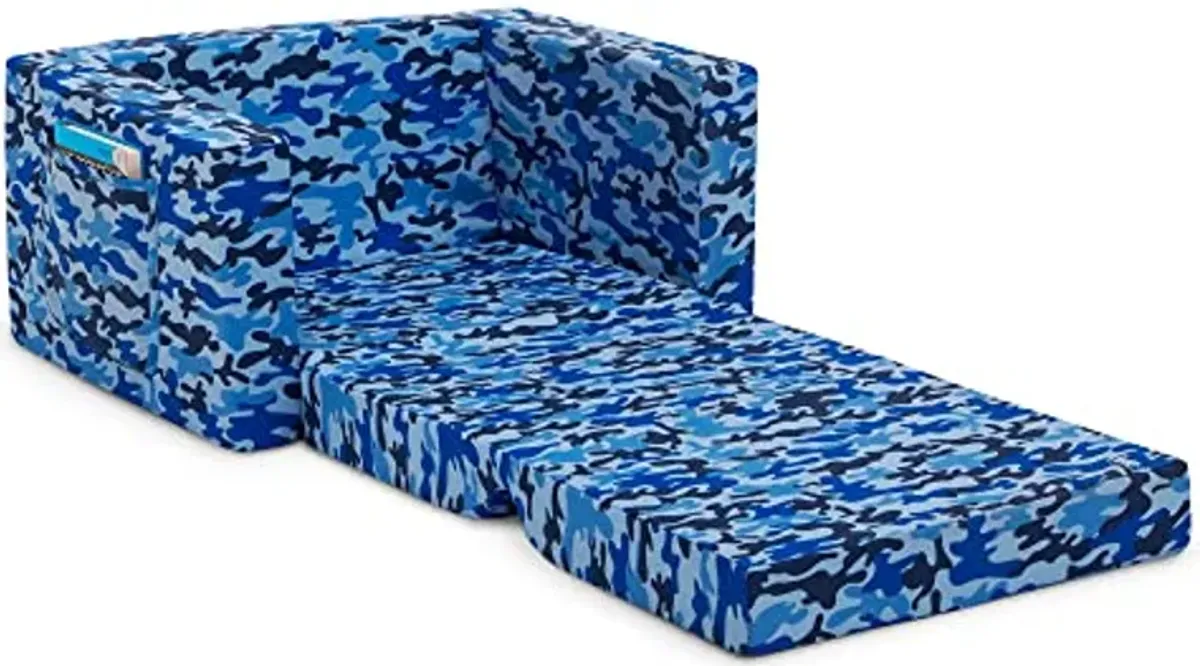 Delta Children Cozee Blue Camo Convertible Foam Chair to Lounger for Kids