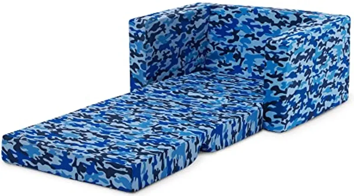 Delta Children Cozee Blue Camo Convertible Foam Chair to Lounger for Kids