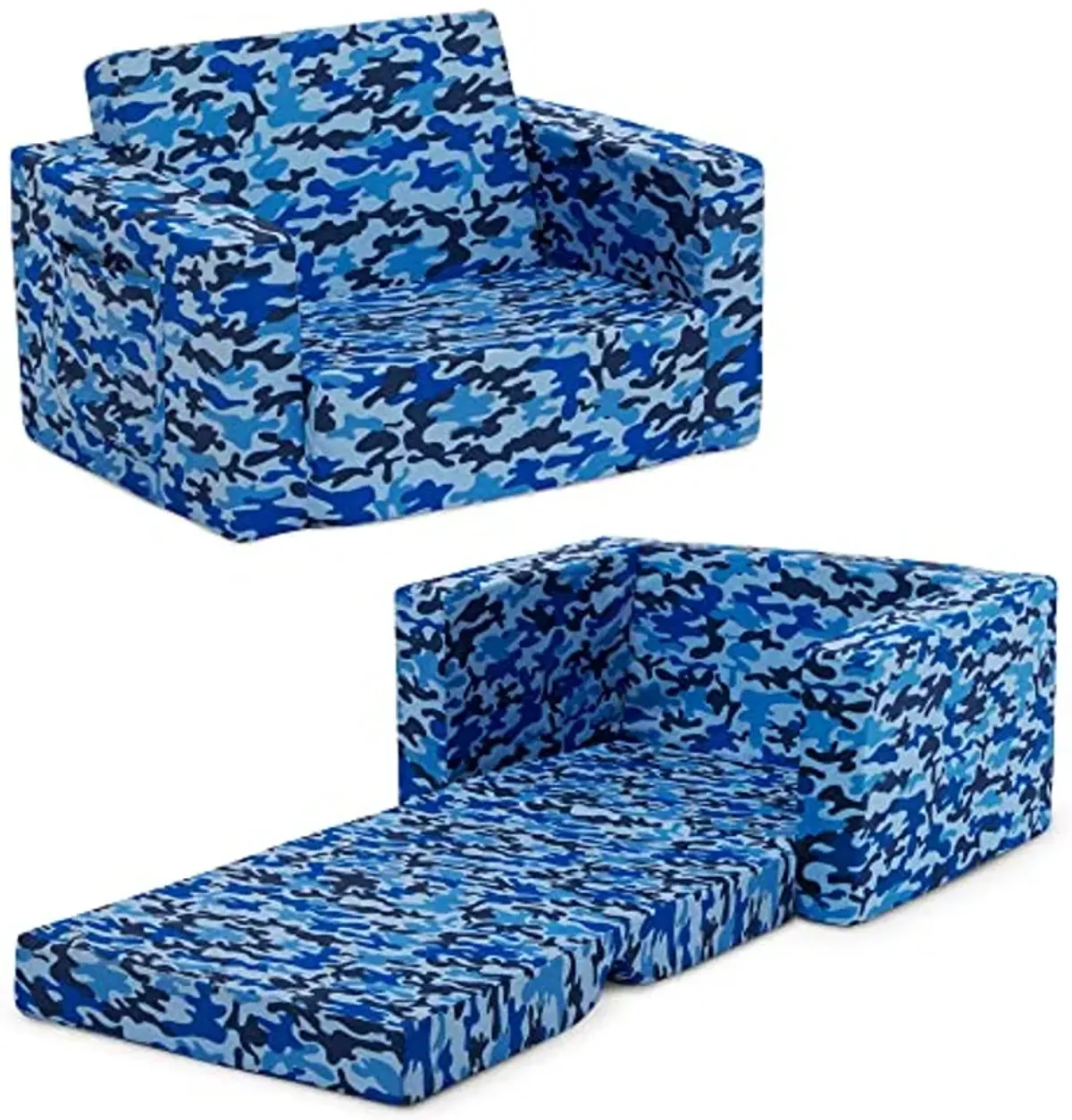 Delta Children Cozee Blue Camo Convertible Foam Chair to Lounger for Kids