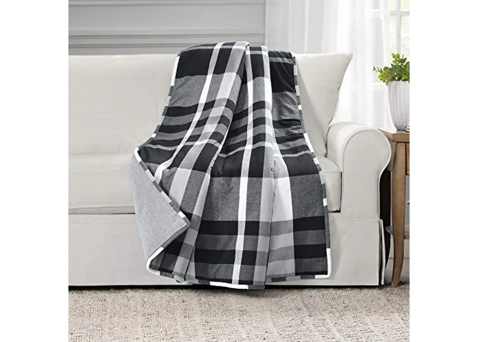 Lush Decor Farmhouse Yarn Dyed Plaid Throw Blanket, Black/White, 50" X 60"