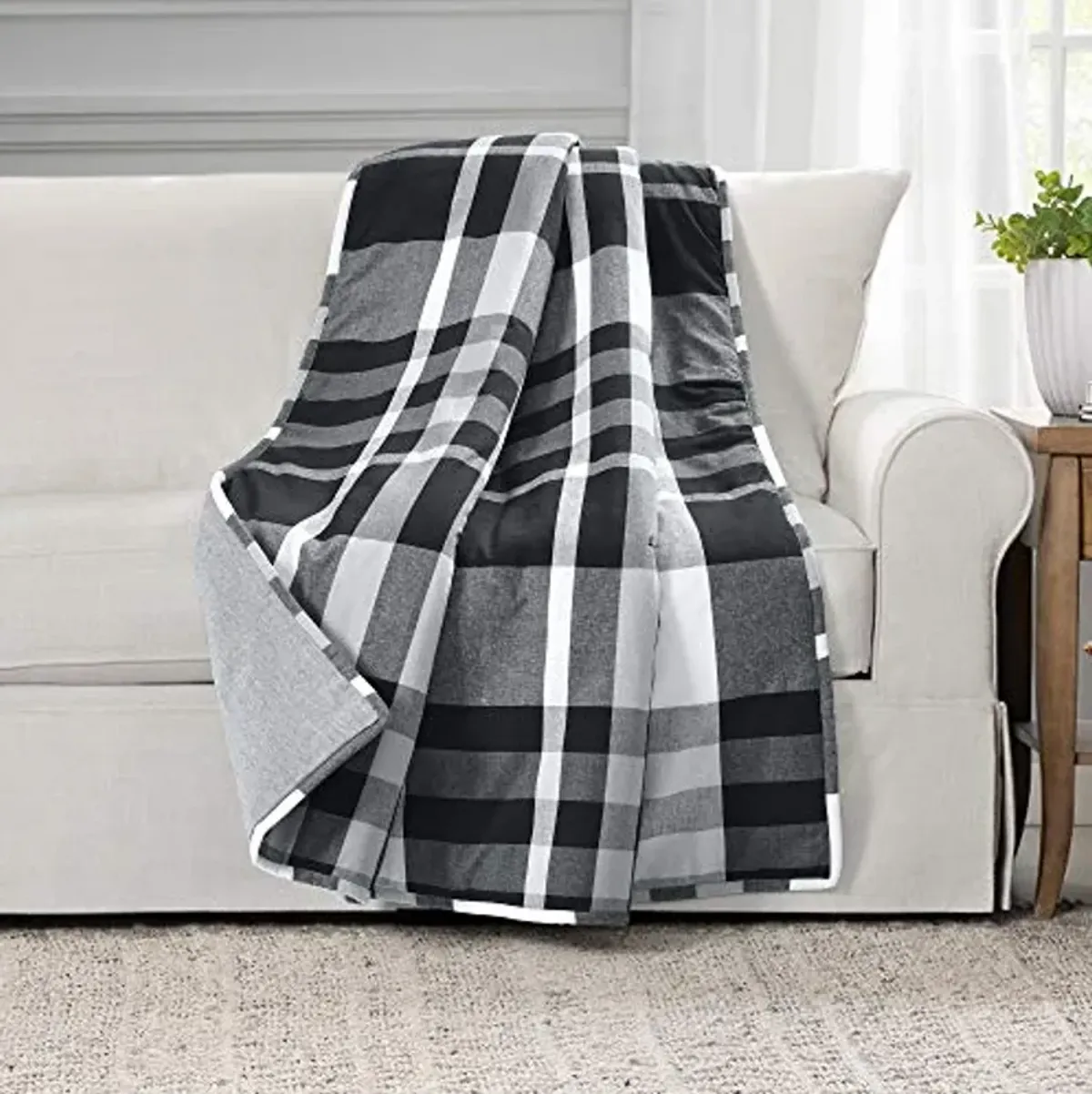 Lush Decor Farmhouse Yarn Dyed Plaid Throw Blanket, Black/White, 50" X 60"