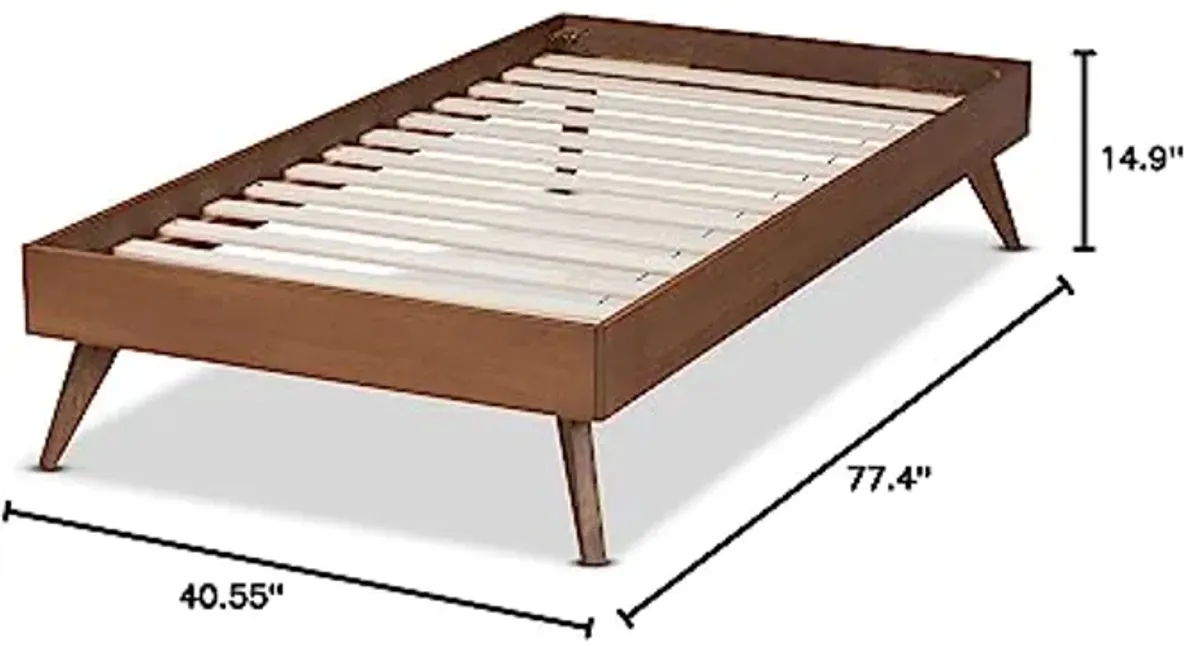 Baxton Studio Lissette Mid-Century Modern Ash Walnut Finished Wood Twin Size Platform Bed Frame