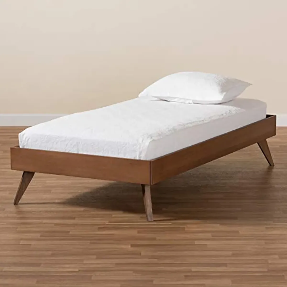 Baxton Studio Lissette Mid-Century Modern Ash Walnut Finished Wood Twin Size Platform Bed Frame