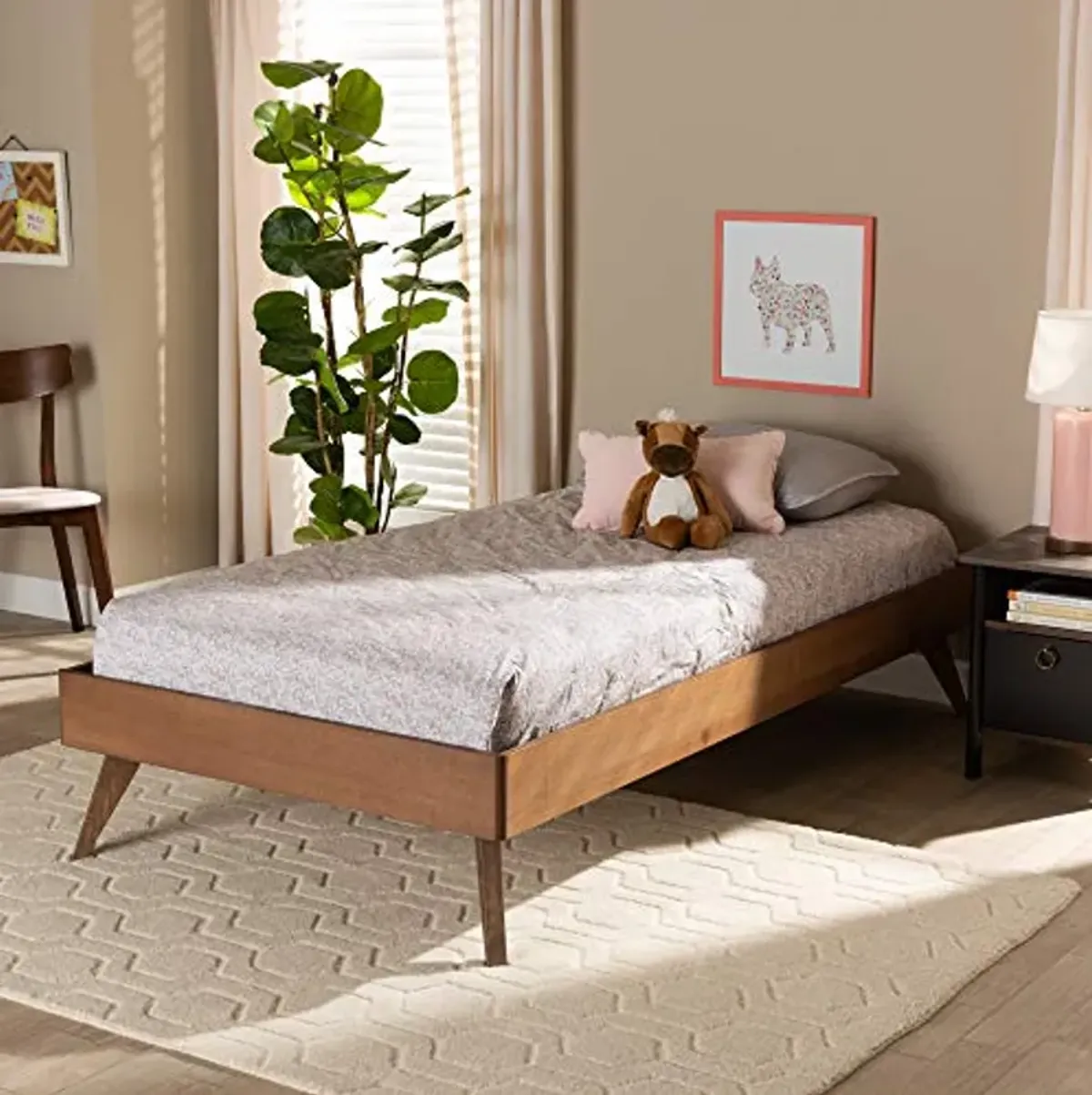 Baxton Studio Lissette Mid-Century Modern Ash Walnut Finished Wood Twin Size Platform Bed Frame