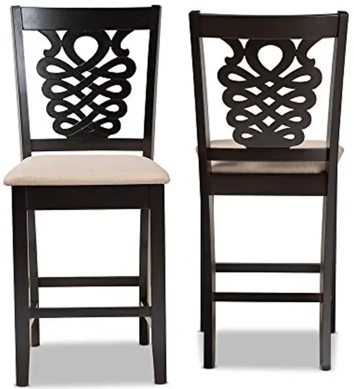 Baxton Studio Gervais Modern and Contemporary Transitional Sand Fabric Upholstered and Dark Brown Finished Wood 2-Piece Counter Stool Set