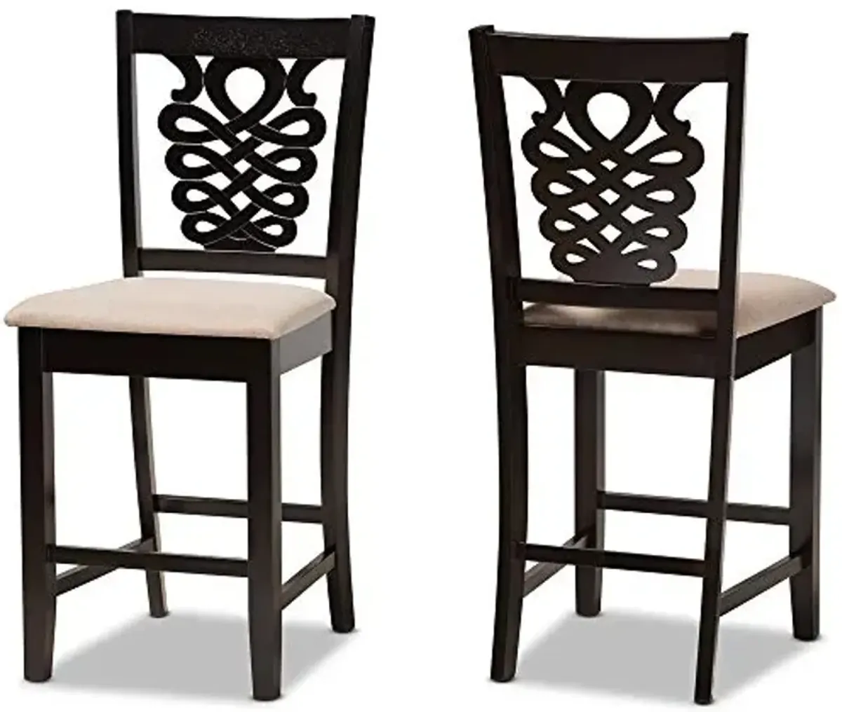 Baxton Studio Gervais Modern and Contemporary Transitional Sand Fabric Upholstered and Dark Brown Finished Wood 2-Piece Counter Stool Set