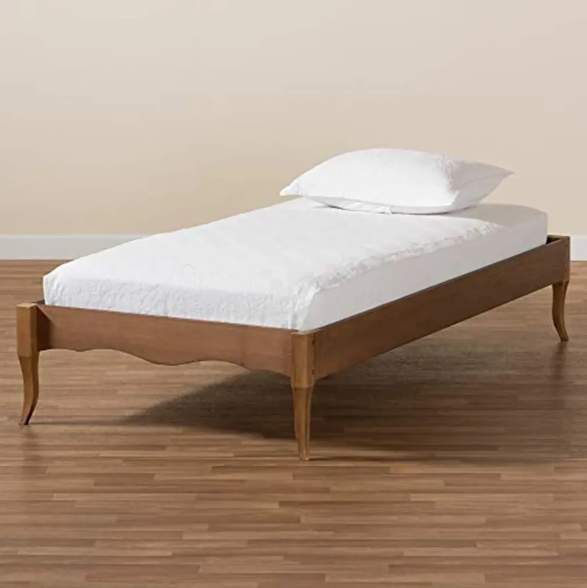 Baxton Studio Marieke Vintage French Inspired Ash Walnut Finished Wood Twin Size Platform Bed Frame