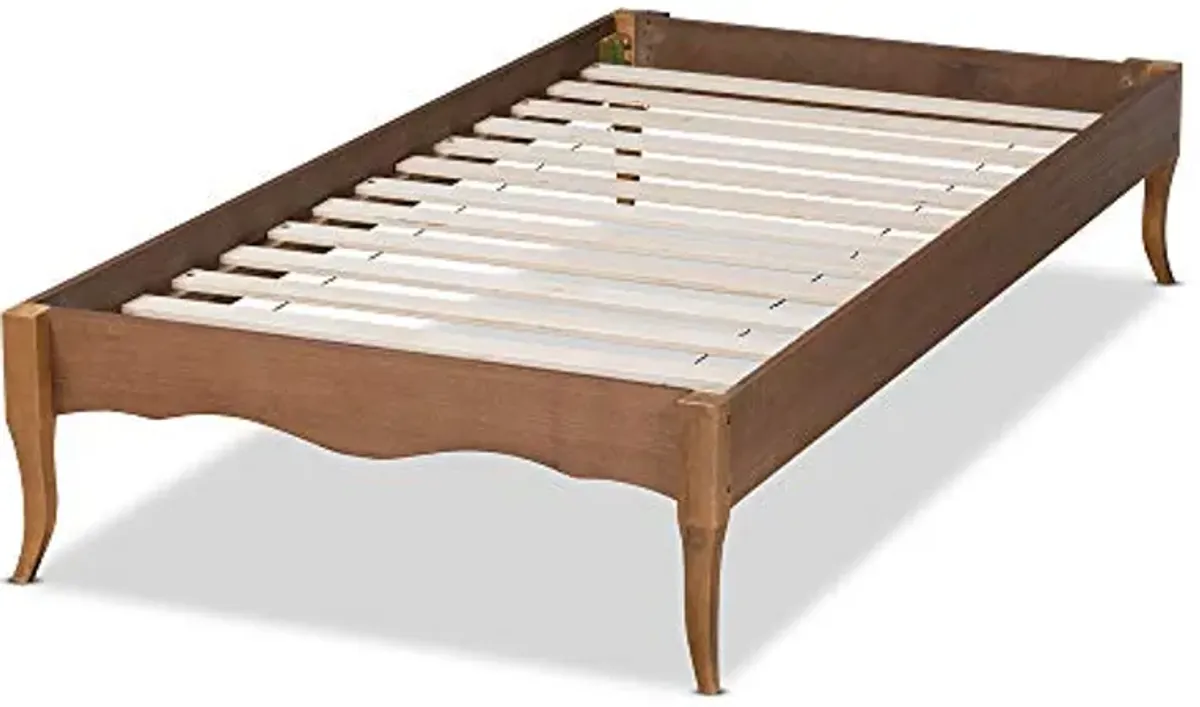 Baxton Studio Marieke Vintage French Inspired Ash Walnut Finished Wood Twin Size Platform Bed Frame