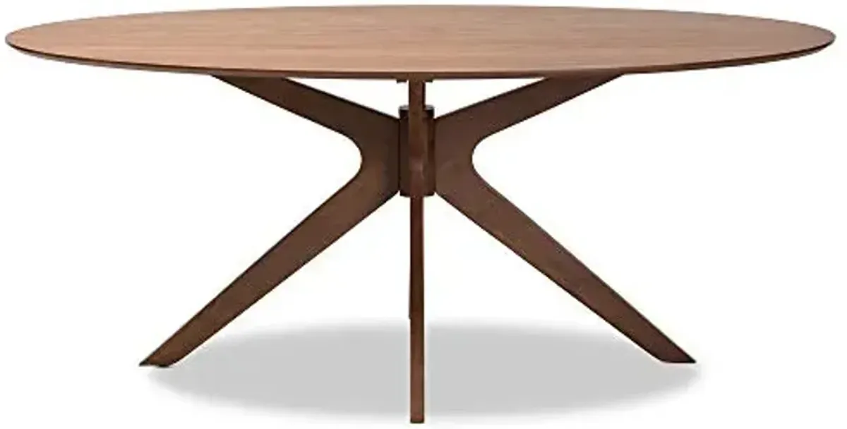 Baxton Studio Monte Mid-Century Modern Walnut Brown Finished Wood 71-Inch Oval Dining Table