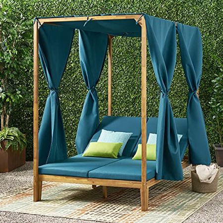 Christopher Knight Home Kinzie Outdoor DAYBED, Teak + Blue