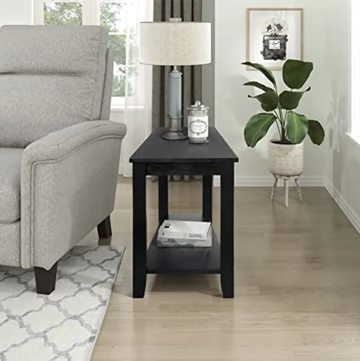 Lexicon Alder Wood Wedged Chairside Table, 16" x 24", Black