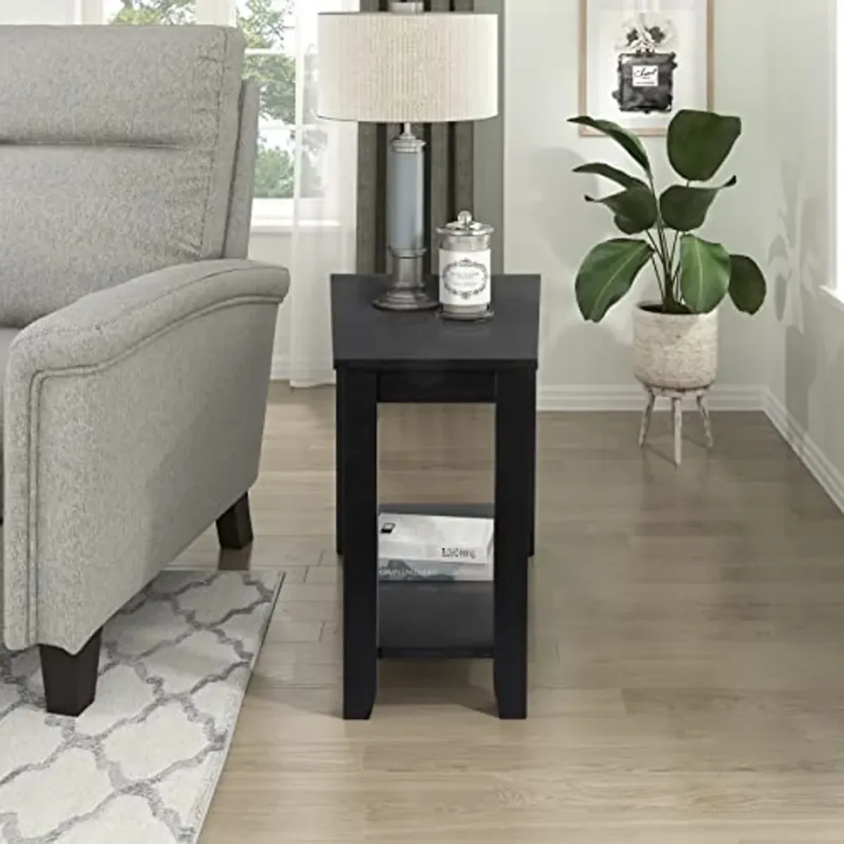 Lexicon Alder Wood Wedged Chairside Table, 16" x 24", Black