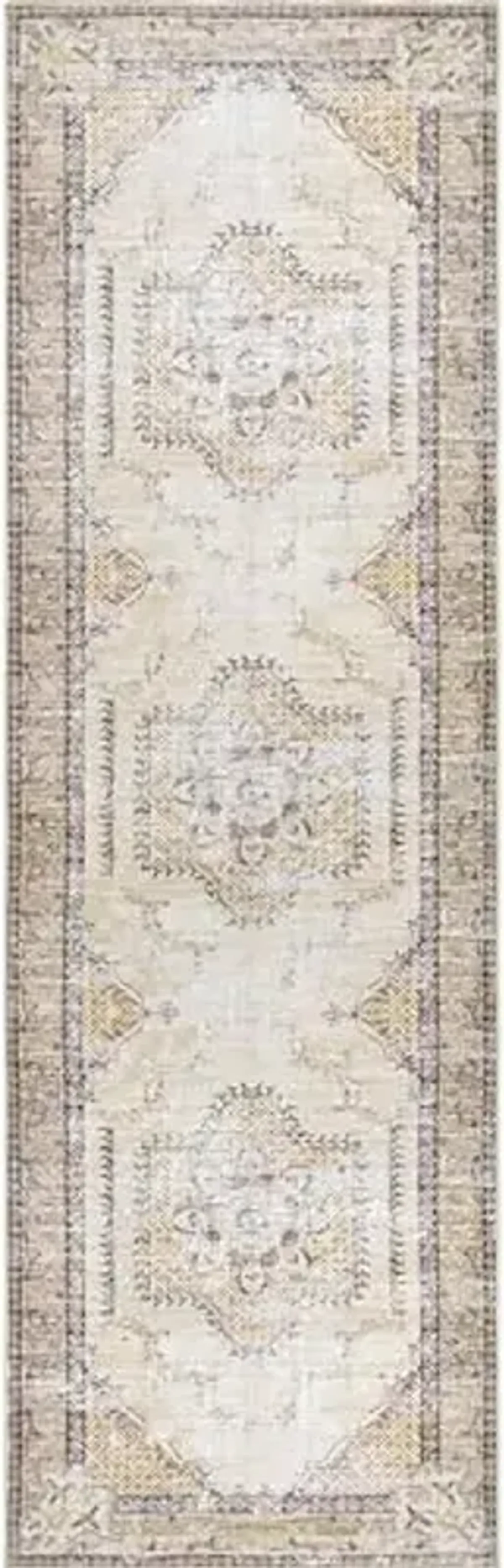 nuLOOM Glenda Machine Washable Faded Medallion Runner Rug, 2' 6" x 8', Light Grey, Rectangular, 0.15" Thick
