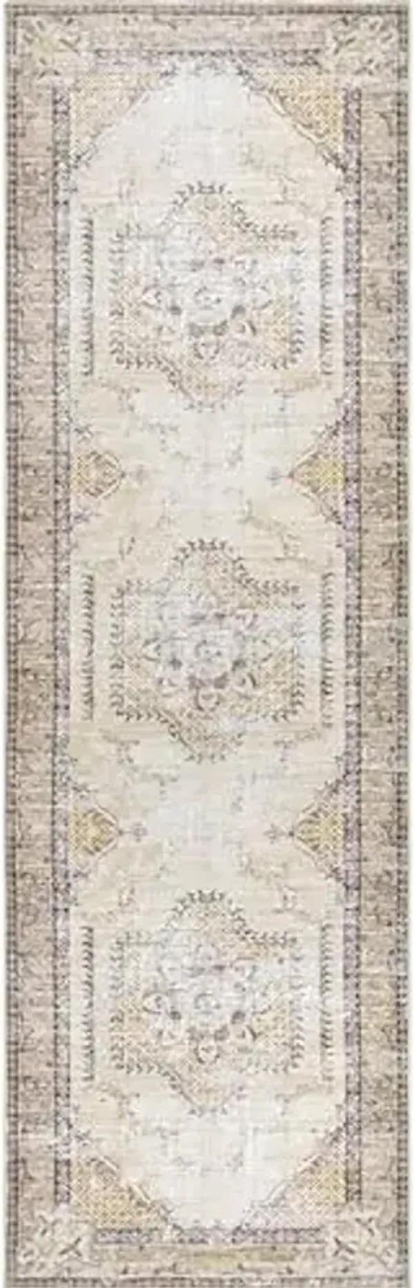 nuLOOM Glenda Machine Washable Faded Medallion Runner Rug, 2' 6" x 8', Light Grey, Rectangular, 0.15" Thick