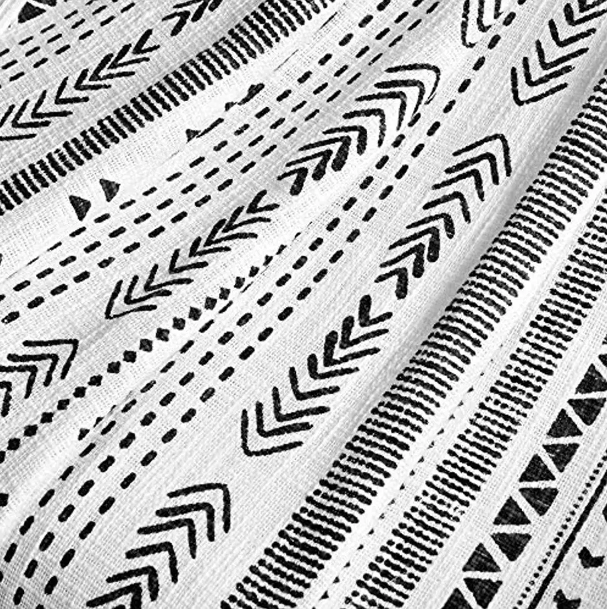 Lush Decor Hygge Stripe Cotton Slub Tassel Fringe Throw Blanet, 60" x 50", Black & White