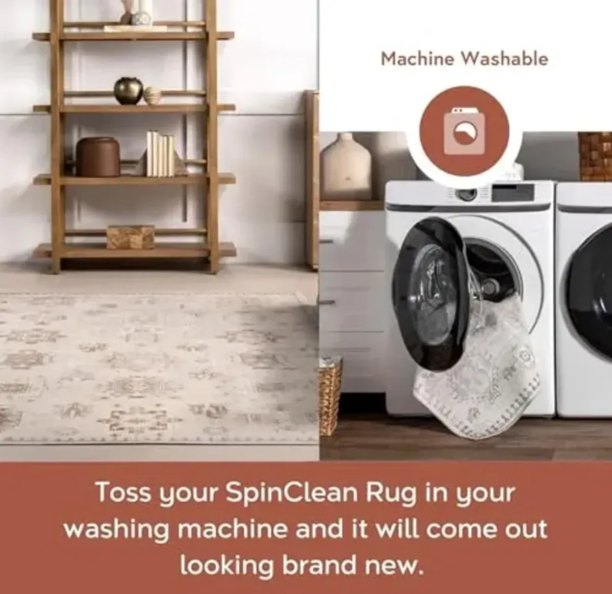 Nuloom SpinClean Krystin Beige/Ivory, 5' x 8', Recycled, Soft and Cozy, High Traffic, Stain Resistant, Easy Clean, Durable, Machine Washable Area Rug for Bedroom, Living Room, Dining, Entryway