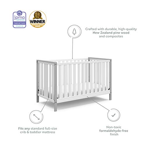 Storkcraft Modern Pacific 5-in-1 Convertible Crib (White with Pebble Gray) – GREENGUARD Gold Certified, Converts from Baby Crib to Toddler Bed and Full-Size Bed, Adjustable Mattress Support Base