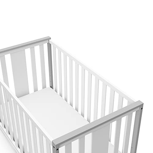 Storkcraft Modern Pacific 5-in-1 Convertible Crib (White with Pebble Gray) – GREENGUARD Gold Certified, Converts from Baby Crib to Toddler Bed and Full-Size Bed, Adjustable Mattress Support Base