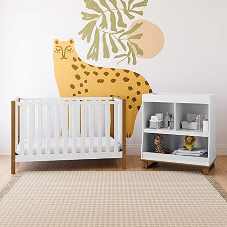 Storkcraft Modern Pacific 5-in-1 Convertible Crib (White with Vintage Driftwood) – GREENGUARD Gold Certified, Converts from Baby Crib to Toddler Bed and Full-Size Bed, Adjustable Mattress Support Base