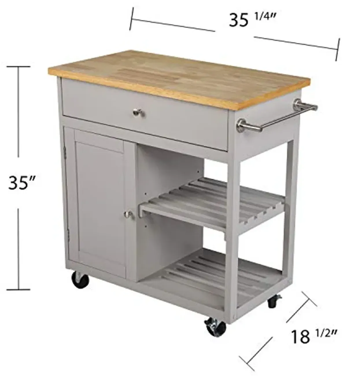 SEI Furniture Rolling w/Storage Kitchen Island, Grey/Natural