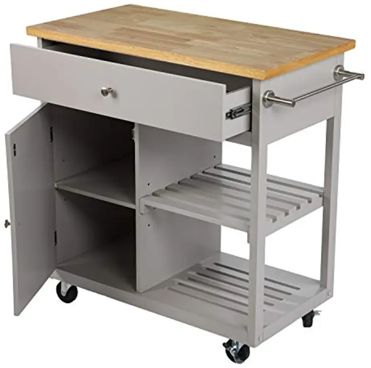 SEI Furniture Rolling w/Storage Kitchen Island, Grey/Natural