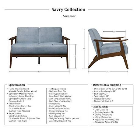Lexicon Savry 2-Piece Living Room Set, Blue Gray