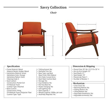 Lexicon Savry 3-Piece Living Room Set, Orange