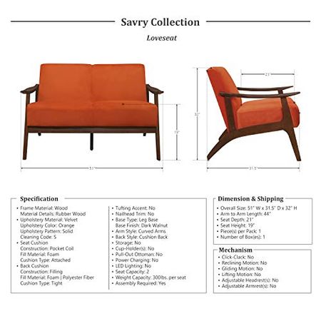 Lexicon Savry 2-Piece Living Room Set, Orange
