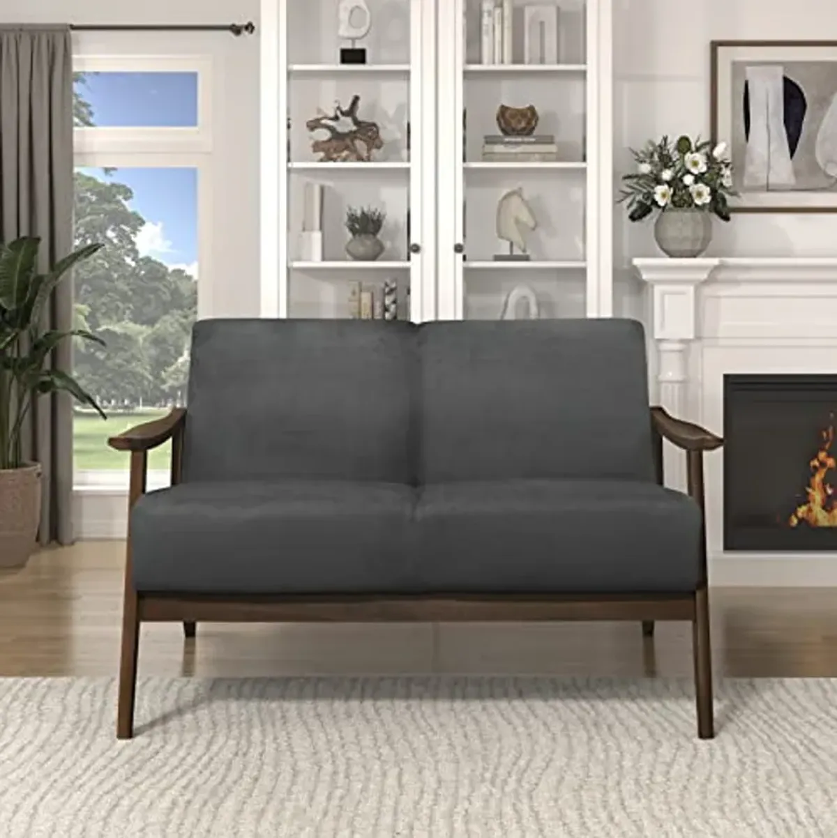 Lexicon Savry 51" W Fabric Wood Arm Loveseat, Dark Gray