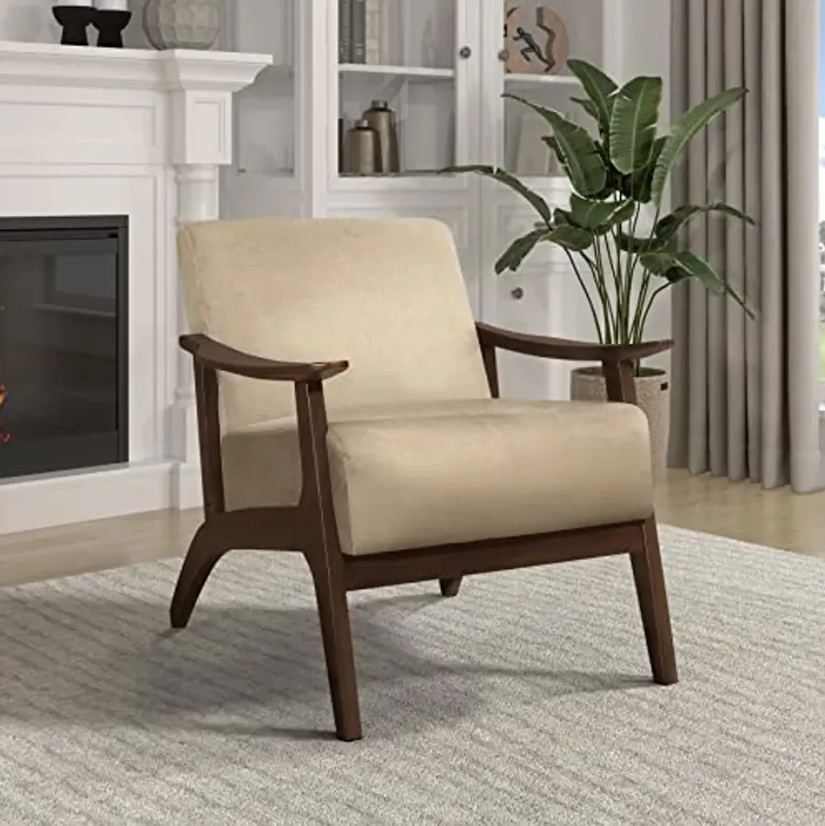 Lexicon Savry 29" W Fabric Wood Arm Accent Chair, Light Brown