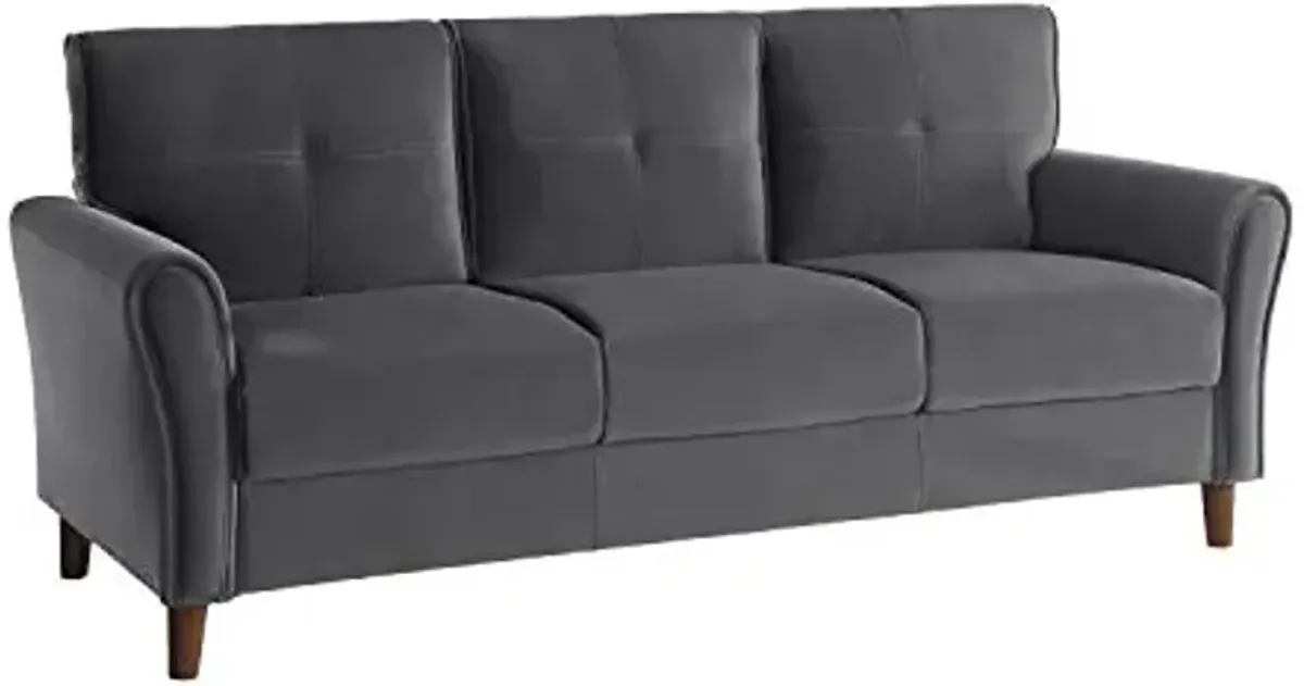 Lexicon Morgan 80" W Velvet Living Room Sofa Couch, Gray