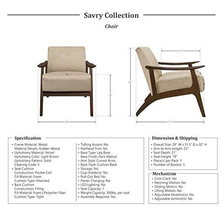 Lexicon Savry 3-Piece Living Room Set, Light Brown