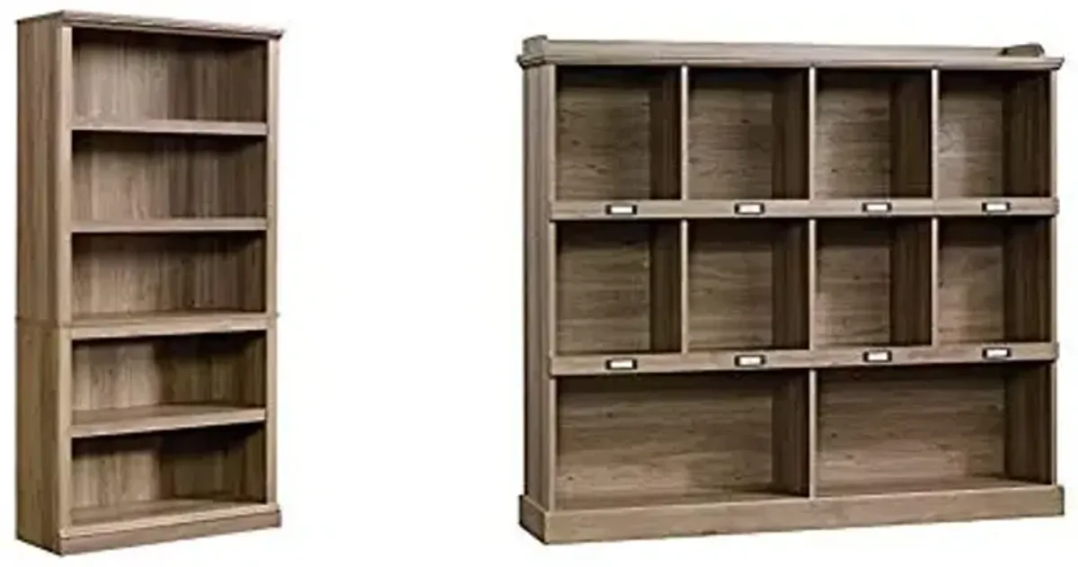 Sauder Bookcases - Miscellaneous 5 Shelf (35.28" x 13.23" x 69.76") and Barrister Lane Cubby Shelf (Salt Oak Finish)