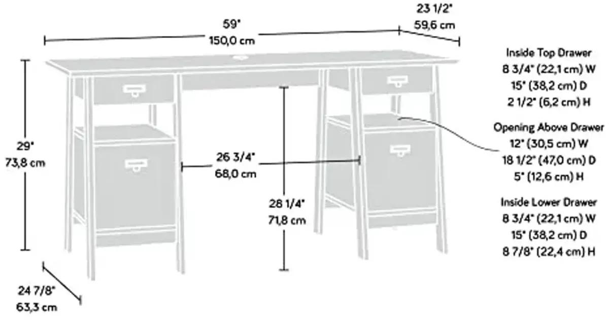 Sauder Trestle Executive Trestle Desk Miscellaneous Storage 5 Bookcase/Book Shelf Bundle, Chalked Chestnut finish
