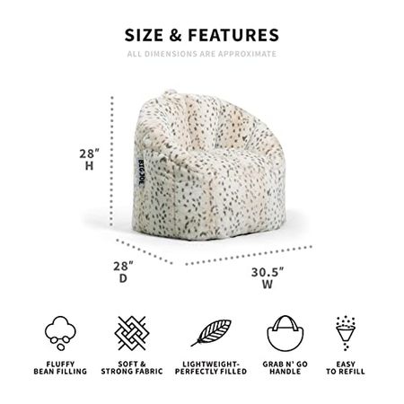 Big Joe Milano Bean Bag Chair, Leopard Print Super Soft Fur, 2.5ft