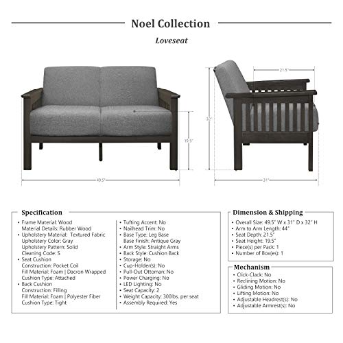 Lexicon Noel 2-Piece Living Room Sofa Set, Gray