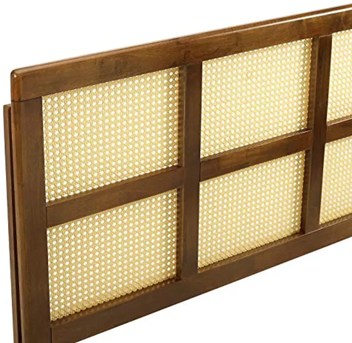 Modway King Cane Woven Rattan Headboard, Walnut, Interchangeable Bed Frames, Rubberwood