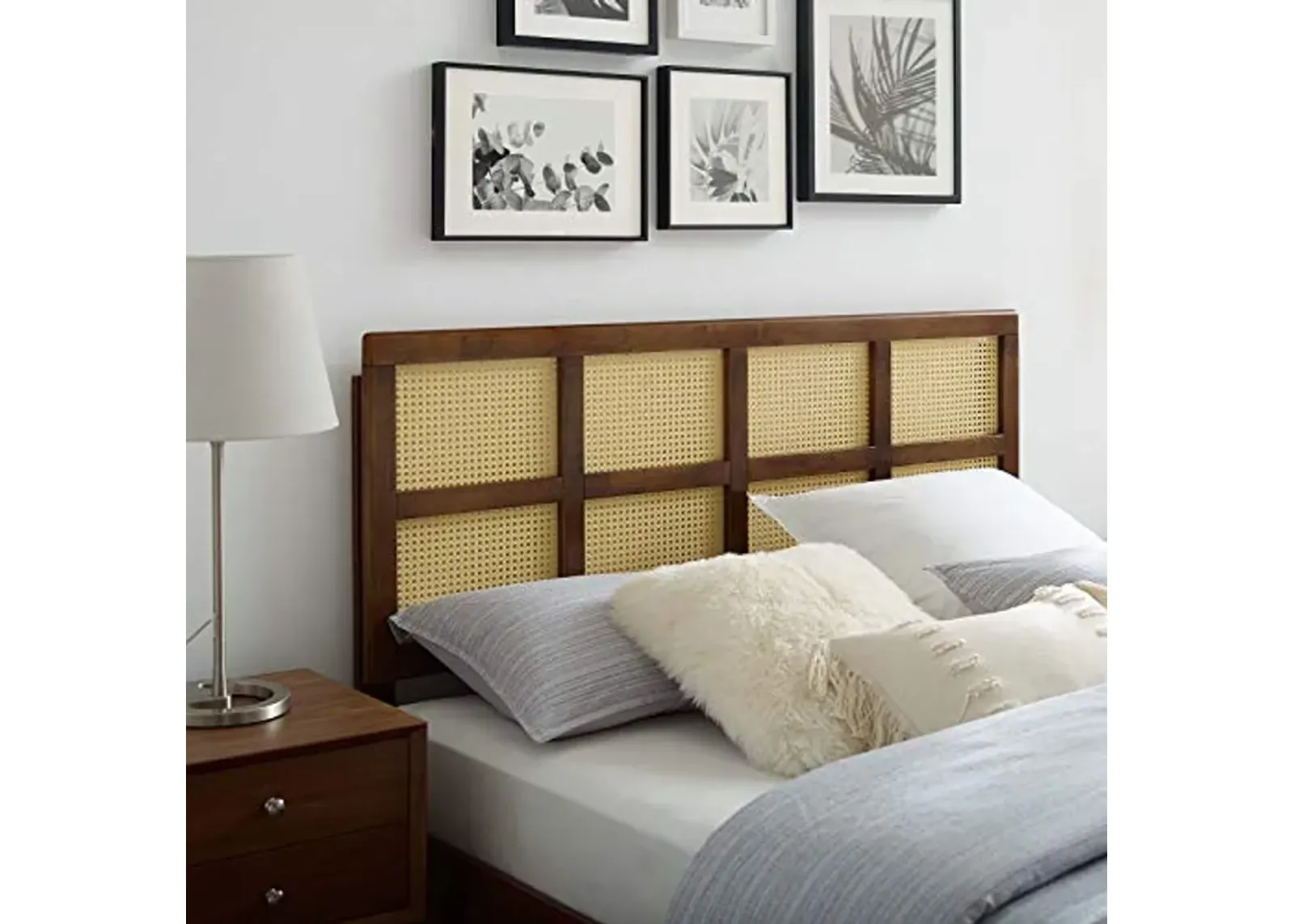 Modway King Cane Woven Rattan Headboard, Walnut, Interchangeable Bed Frames, Rubberwood