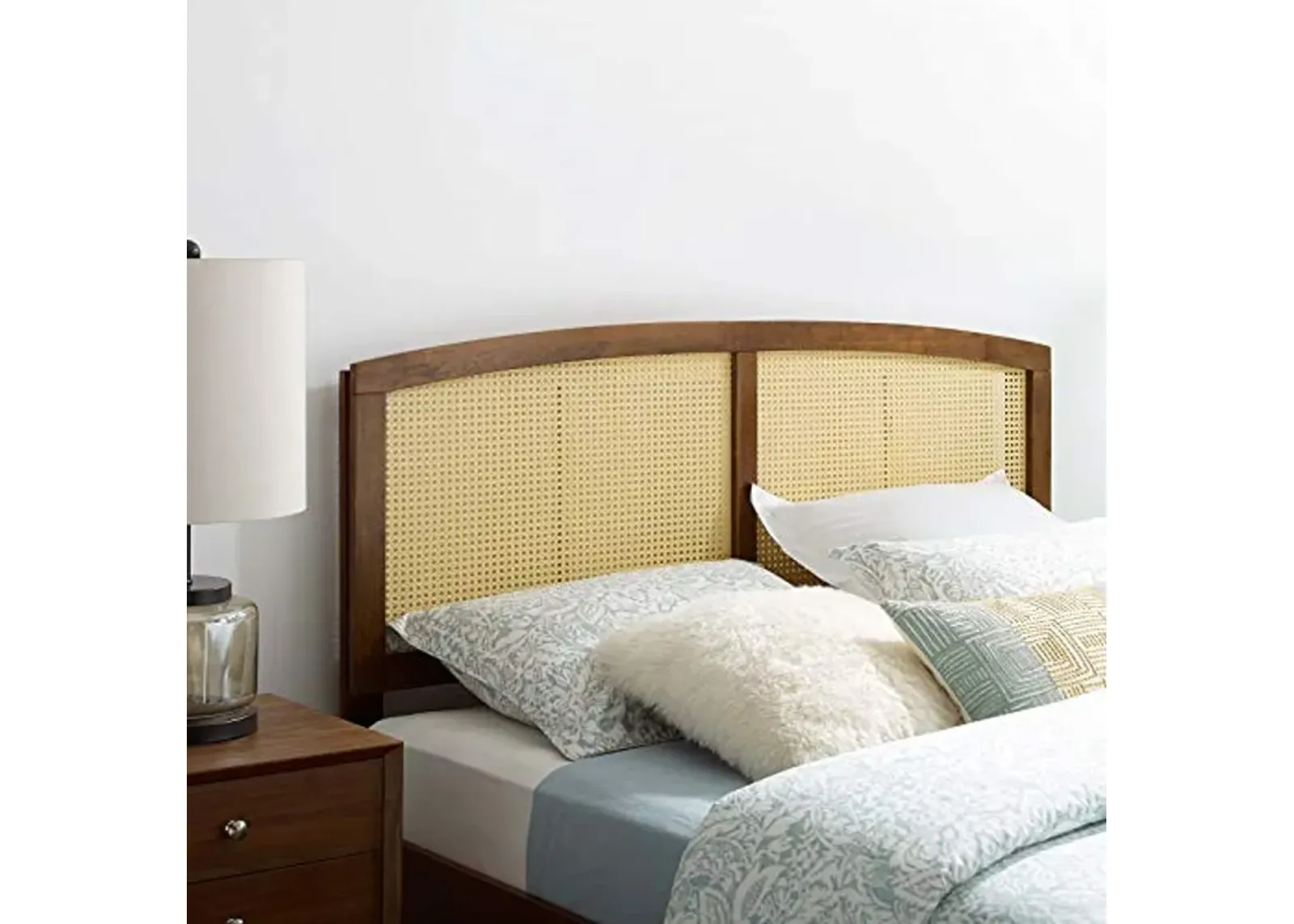 Modway Halcyon Cane Woven Rattan King Headboard in Walnut