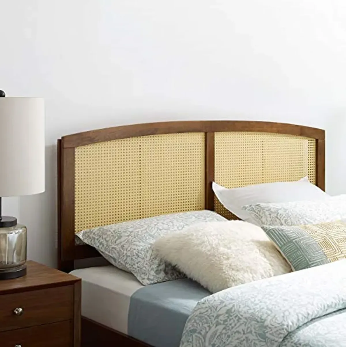 Modway Halcyon Cane Woven Rattan King Headboard in Walnut