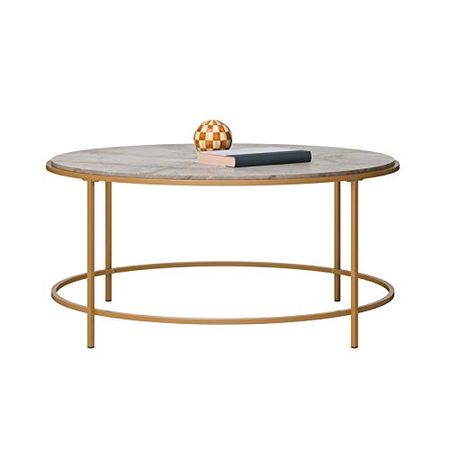 Sauder International Lux Round Coffee Table with Deco Stone Finish, Deco Stone Finish