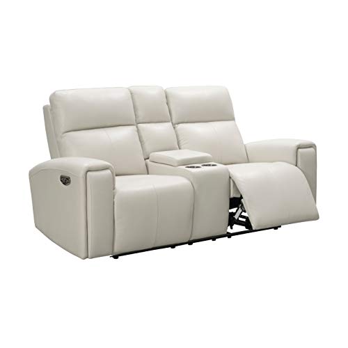 Abbyson Living Premium Top Grain Leather Upholstered Power Reclining Loveseat with Center Console, Ivory