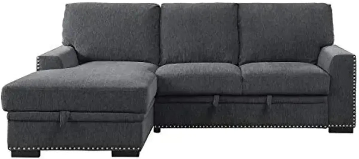 Lexicon Mid Century Modern Sectional Sleeper Sofa Bed Couch with Storage Chaise, Sectional Sofa Pull Out Couch Bed, Sectional Couch Lounge Sofa for Living Room Apartment, Left Side Chaise, Charcoal