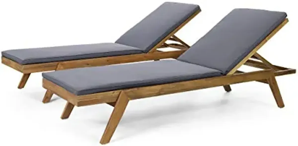 Christopher Knight Home Caily Outdoor Chaise Lounge with Cushions - Acacia Wood - Teak/Dark Gray (Set of 2)