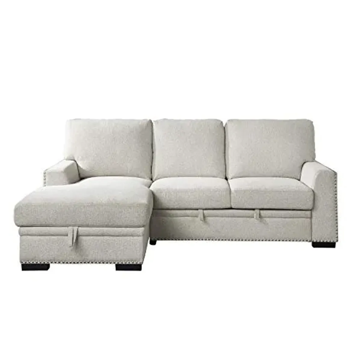 Lexicon Mid Century Modern Sectional Sleeper Sofa Bed Couch with Storage Chaise, Sectional Sofa Pull Out Couch Bed, Sectional Couch Lounge Sofa for Living Room Apartment, Left Side Chaise, Beige