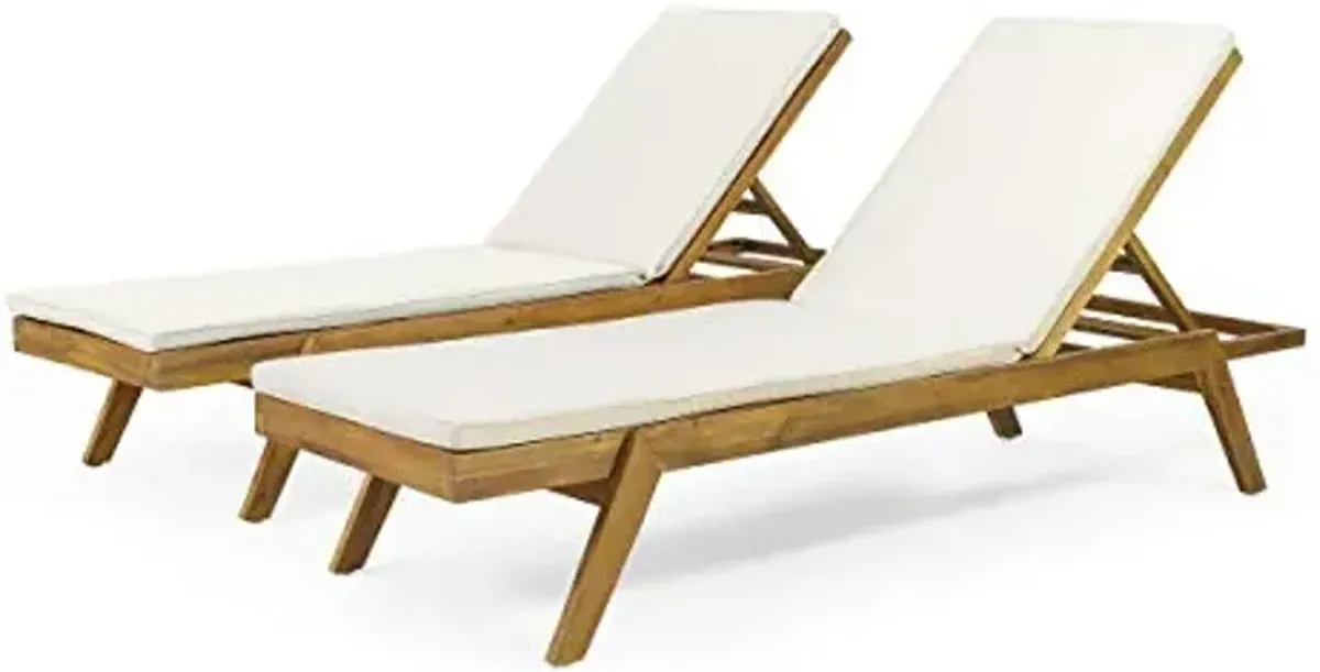 Christopher Knight Home Caily Outdoor Chaise Lounge with Cushions - Acacia Wood - Teak/Cream (Set of 2)
