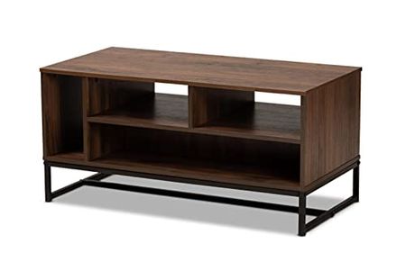 Baxton Studio Flannery Modern and Contemporary Walnut Brown Finished Wood and Black Finished Metal Coffee Table